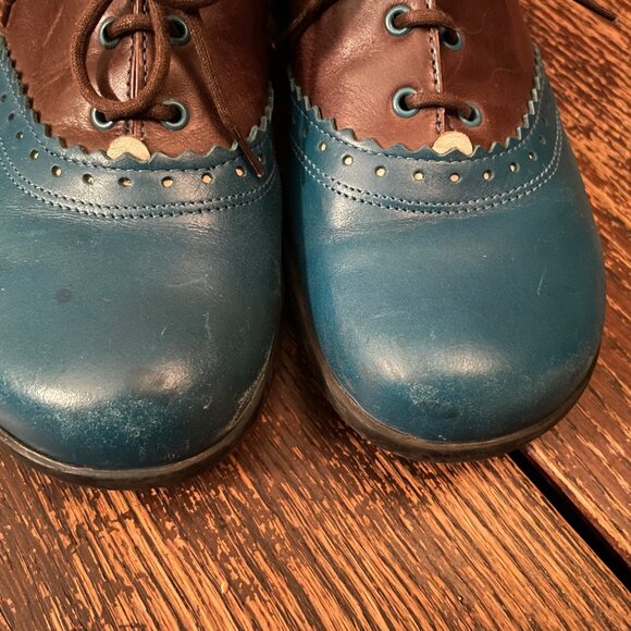 RARE Fluevog Erika Loafers Lace Up Brown Blue Selling as-is CUTE Retro Size 7 - Picture 5 of 13